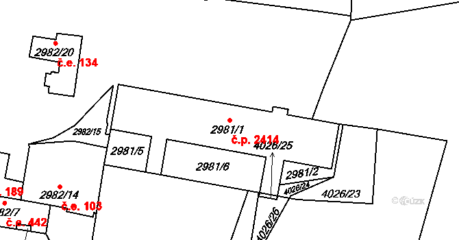Libeň 2414, Praha na parcele st. 2981/1 v KÚ Libeň, Katastrální mapa