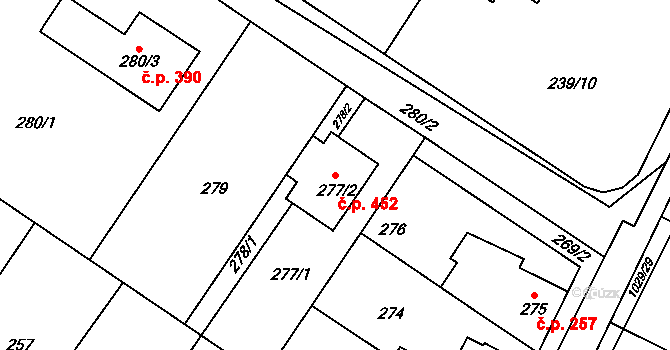 Křelov 452, Křelov-Břuchotín na parcele st. 277/2 v KÚ Křelov, Katastrální mapa