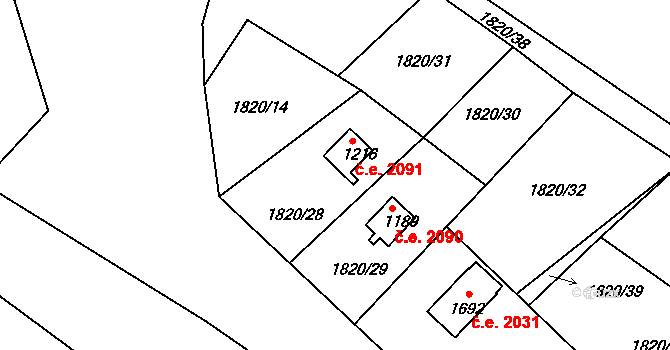 Horažďovice 2091 na parcele st. 1216 v KÚ Horažďovice, Katastrální mapa