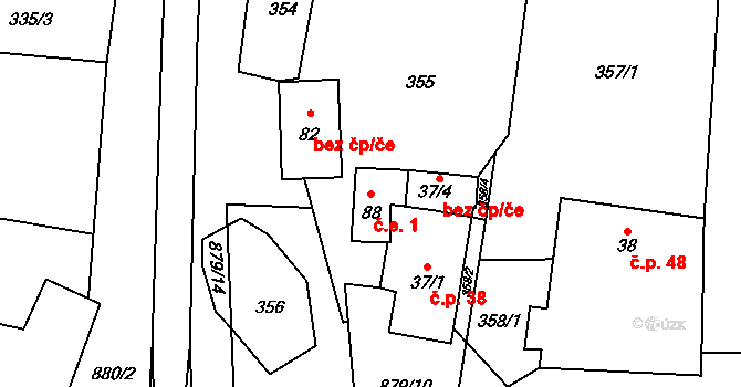 Pěčíkov 1, Městečko Trnávka na parcele st. 88 v KÚ Pěčíkov, Katastrální mapa