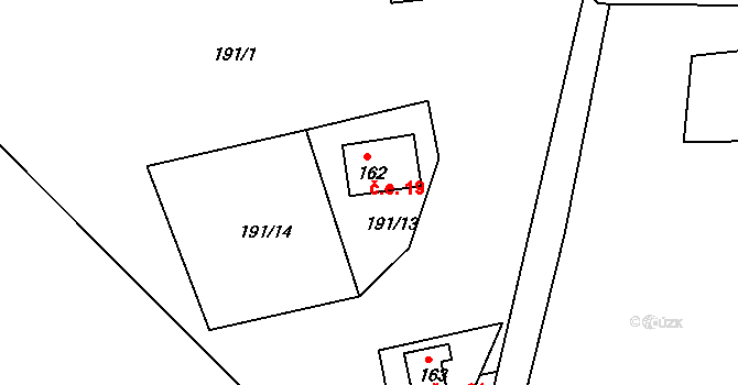 Kotlina 19, Měděnec na parcele st. 162 v KÚ Kotlina, Katastrální mapa