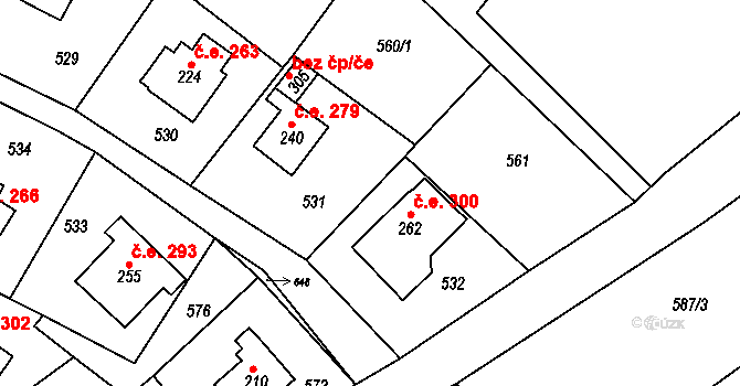 Telnice 300 na parcele st. 262 v KÚ Telnice, Katastrální mapa