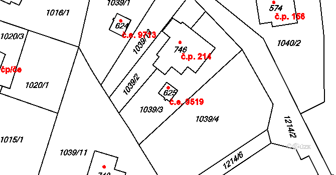 Děčín XVII-Jalůvčí 9519, Děčín na parcele st. 625 v KÚ Prostřední Žleb, Katastrální mapa