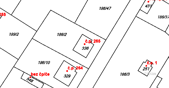 Sedlec 265, Sedlec-Prčice na parcele st. 336 v KÚ Sedlec u Votic, Katastrální mapa