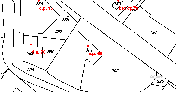 Domanín 58, Bystřice nad Pernštejnem na parcele st. 391 v KÚ Domanín u Bystřice nad Pernštejnem, Katastrální mapa