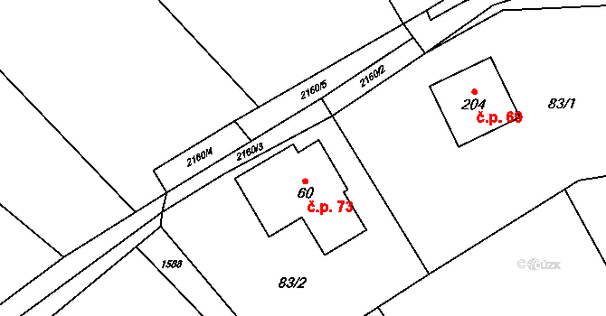 Řetechov 73, Luhačovice na parcele st. 60 v KÚ Řetechov, Katastrální mapa
