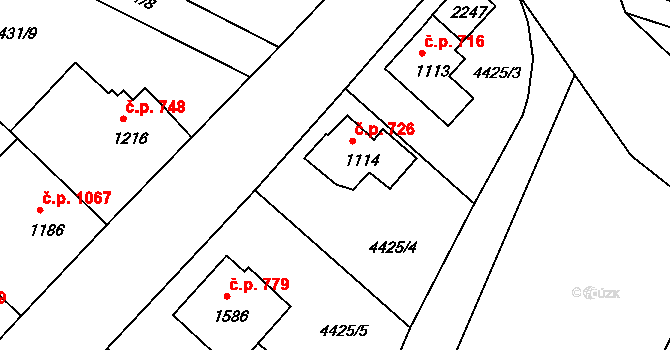 Vizovice 726 na parcele st. 1114 v KÚ Vizovice, Katastrální mapa