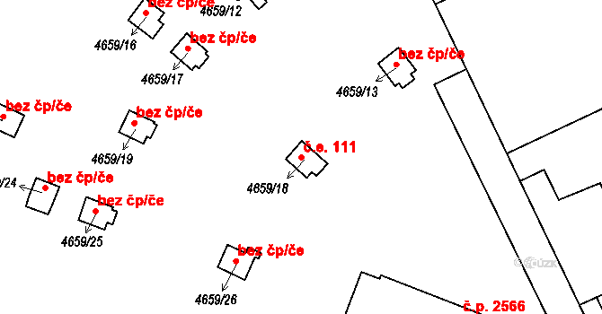 Dejvice 111, Praha na parcele st. 4659/18 v KÚ Dejvice, Katastrální mapa