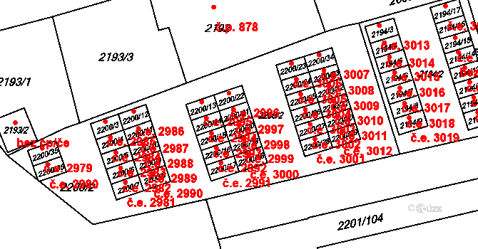 Prostřední Suchá 2998, Havířov na parcele st. 2200/20 v KÚ Prostřední Suchá, Katastrální mapa