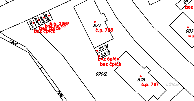 Uherské Hradiště 47255706 na parcele st. 2314 v KÚ Uherské Hradiště, Katastrální mapa