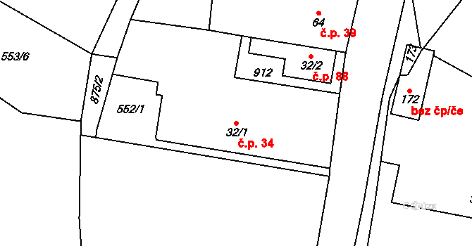 Šiškovice 34, Licibořice na parcele st. 32/1 v KÚ Licibořice, Katastrální mapa