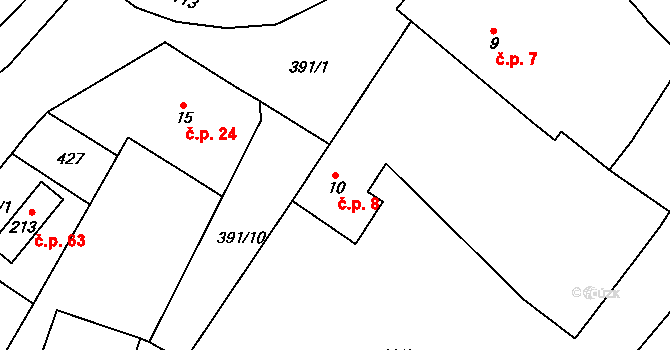 Třibřichy 8 na parcele st. 10 v KÚ Třibřichy, Katastrální mapa