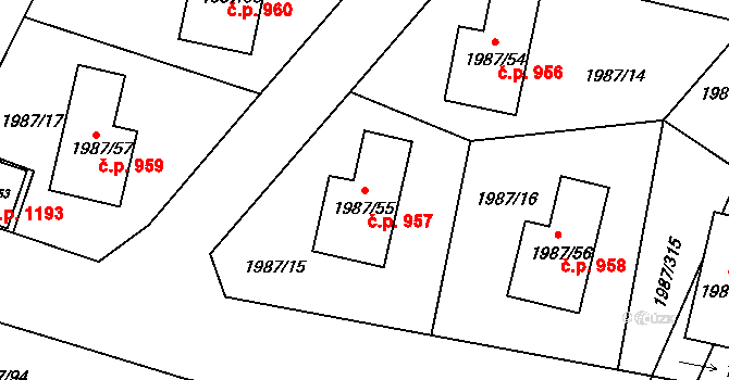 Nýřany 957 na parcele st. 1987/55 v KÚ Nýřany, Katastrální mapa