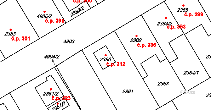 Pražské Předměstí 312, Vysoké Mýto na parcele st. 2360 v KÚ Vysoké Mýto, Katastrální mapa