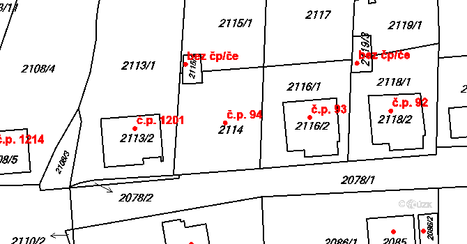 Třešť 94 na parcele st. 2114 v KÚ Třešť, Katastrální mapa