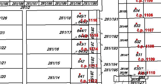 Kralupy nad Vltavou 1114 na parcele st. 643/1 v KÚ Lobeč, Katastrální mapa