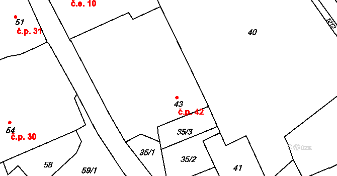 Lštění 42, Blížejov na parcele st. 43 v KÚ Lštění nad Zubřinou, Katastrální mapa