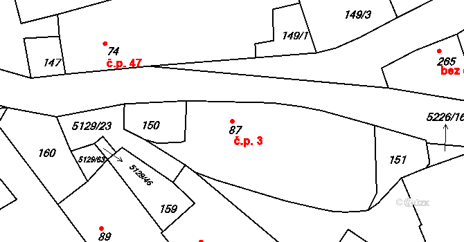 Pocinovice 3 na parcele st. 87 v KÚ Pocinovice, Katastrální mapa