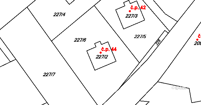 Zvole 44, Rychnovek na parcele st. 227/2 v KÚ Zvole, Katastrální mapa
