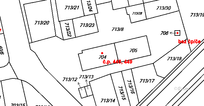 Vejprnice 448,449 na parcele st. 704 v KÚ Vejprnice, Katastrální mapa