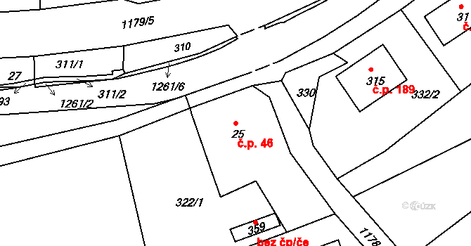 Horní Kamenice 46, Česká Kamenice na parcele st. 25 v KÚ Horní Kamenice, Katastrální mapa