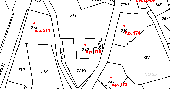 Bludov 175 na parcele st. 712 v KÚ Bludov, Katastrální mapa