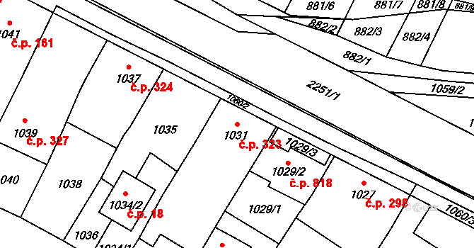 Loštice 323 na parcele st. 1031 v KÚ Loštice, Katastrální mapa