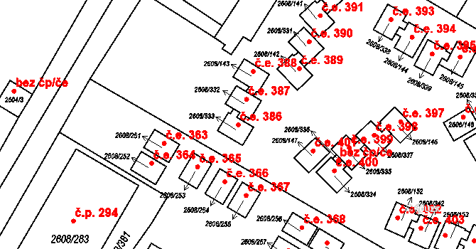 Staré Splavy 386, Doksy na parcele st. 2608/333 v KÚ Doksy u Máchova jezera, Katastrální mapa