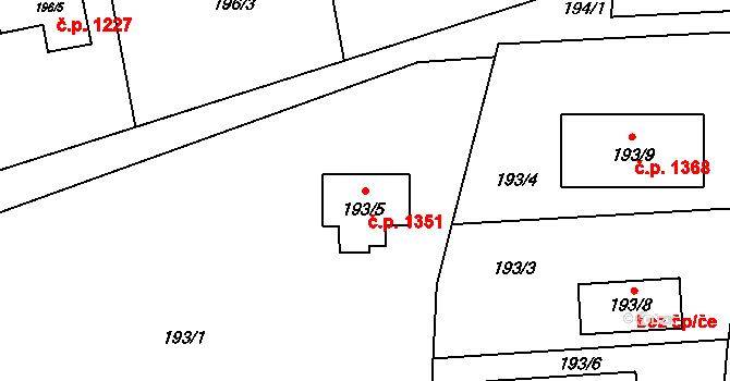 Lyžbice 1351, Třinec na parcele st. 193/5 v KÚ Lyžbice, Katastrální mapa