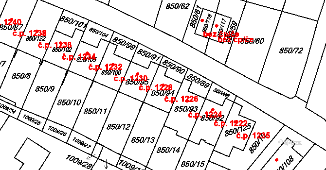 Mohelnice 1226 na parcele st. 850/94 v KÚ Mohelnice, Katastrální mapa