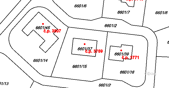 Frýdek 3759, Frýdek-Místek na parcele st. 6601/37 v KÚ Frýdek, Katastrální mapa