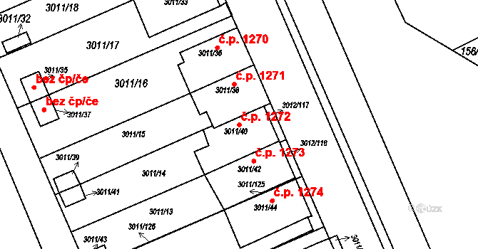 Kopřivnice 1272 na parcele st. 3011/40 v KÚ Kopřivnice, Katastrální mapa