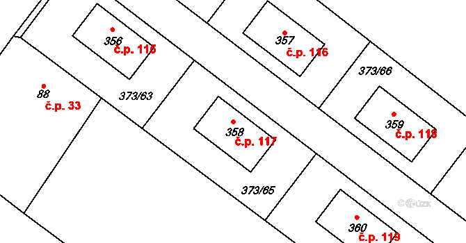 Korycany 117, Neratovice na parcele st. 358 v KÚ Korycany, Katastrální mapa
