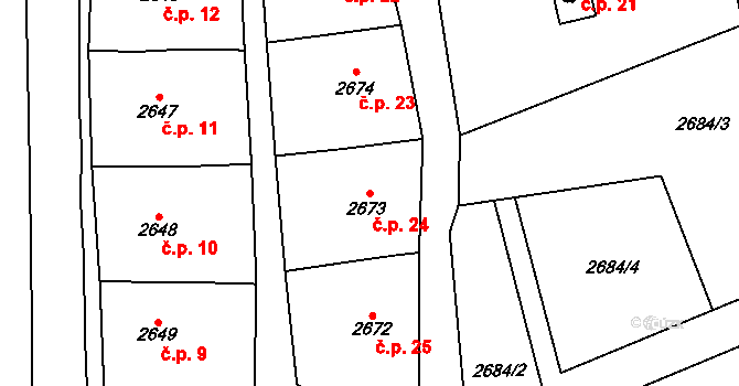 Chábory 24, Dobruška na parcele st. 2673 v KÚ Dobruška, Katastrální mapa