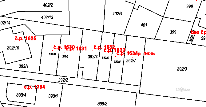 Hostivař 1633, Praha na parcele st. 392/5 v KÚ Hostivař, Katastrální mapa