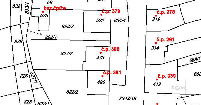 Křepice 380 na parcele st. 473 v KÚ Křepice u Hustopečí, Katastrální mapa