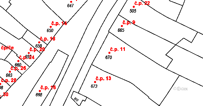 Otaslavice 11 na parcele st. 670 v KÚ Otaslavice, Katastrální mapa