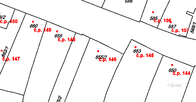 Šatov 146 na parcele st. 655/1 v KÚ Šatov, Katastrální mapa