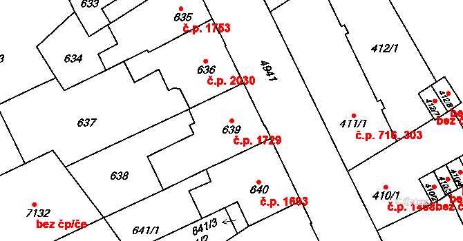 Přerov I-Město 1729, Přerov na parcele st. 639 v KÚ Přerov, Katastrální mapa