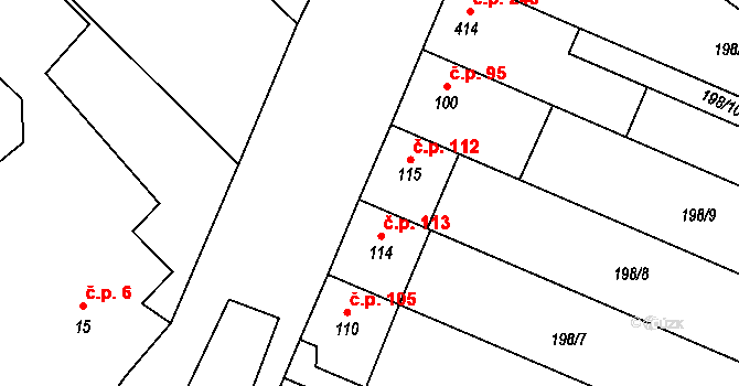 Přerov XI-Vinary 112, Přerov na parcele st. 115 v KÚ Vinary u Přerova, Katastrální mapa