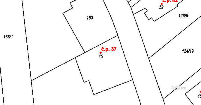 Chmeliště 37, Vavřinec na parcele st. 45 v KÚ Chmeliště, Katastrální mapa