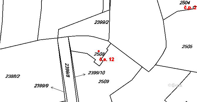Dubina 12, Zruč nad Sázavou na parcele st. 2508 v KÚ Zruč nad Sázavou, Katastrální mapa