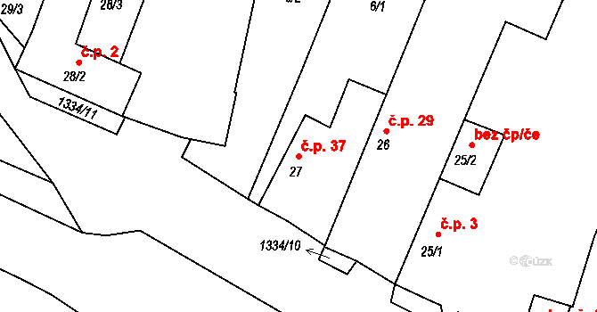 Plav 37 na parcele st. 27 v KÚ Plav, Katastrální mapa