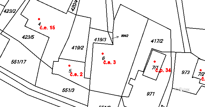 Oldřiš 3, Merklín na parcele st. 6 v KÚ Oldřiš u Merklína, Katastrální mapa