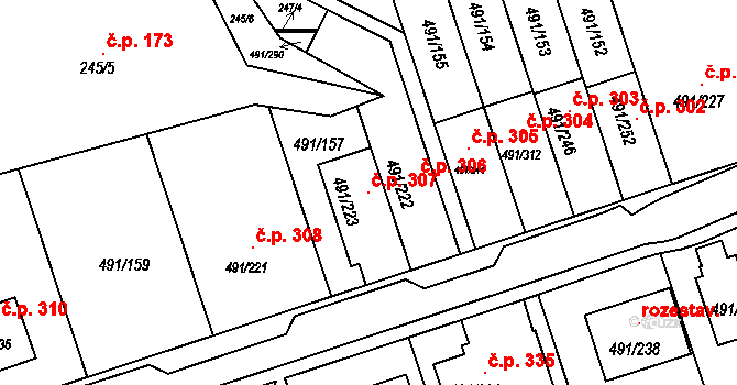 Kanice 307 na parcele st. 491/223 v KÚ Kanice, Katastrální mapa