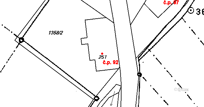 Vlastiboř 92 na parcele st. 251 v KÚ Vlastiboř u Železného Brodu, Katastrální mapa