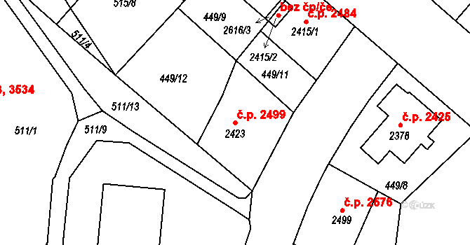 Jablonec nad Nisou 2499 na parcele st. 2423 v KÚ Jablonec nad Nisou, Katastrální mapa