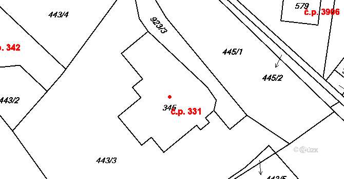 Kokonín 331, Jablonec nad Nisou na parcele st. 345 v KÚ Kokonín, Katastrální mapa