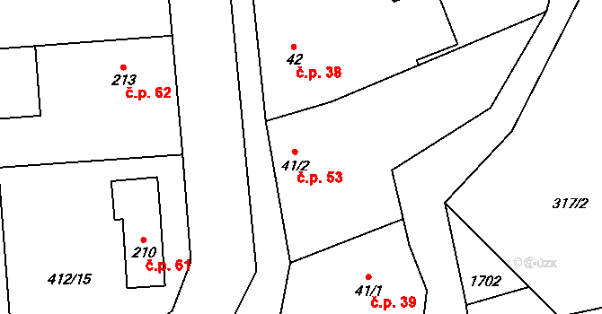 Hasina 53, Rožďalovice na parcele st. 41/2 v KÚ Hasina, Katastrální mapa