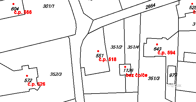 Luby 518 na parcele st. 551 v KÚ Luby I, Katastrální mapa